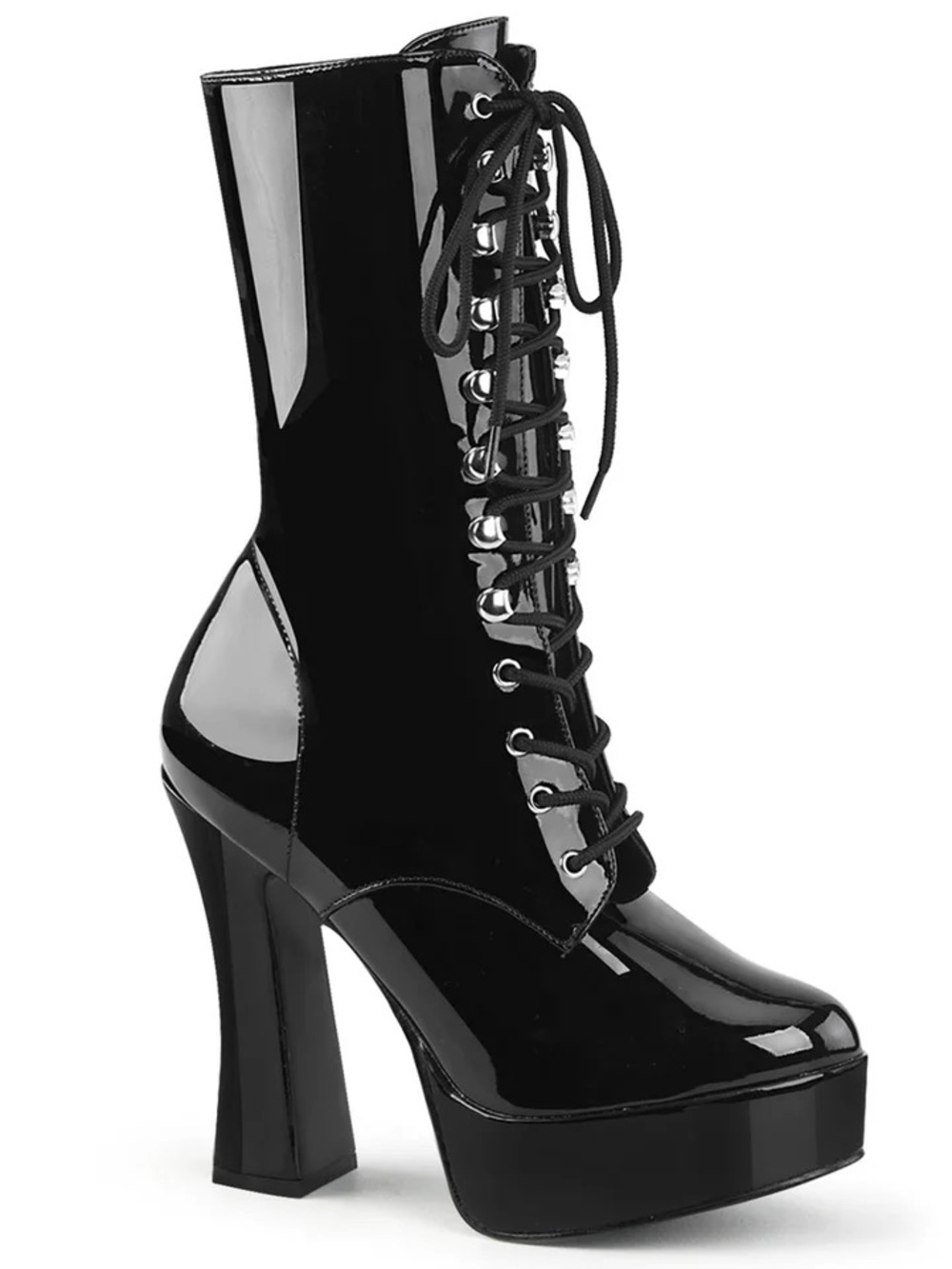 Pleaser Black Patent Lace-Up Platform Boots